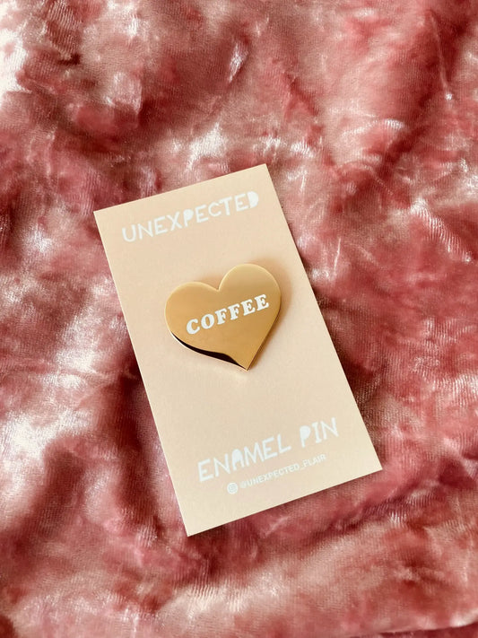 Gold Coffee Heart Enamel Pin