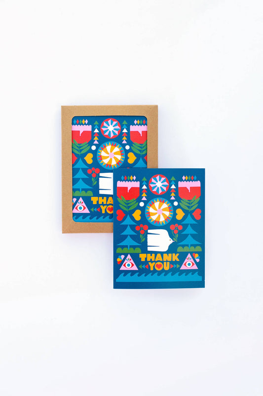 Folk Flowers Thank You Greeting Card