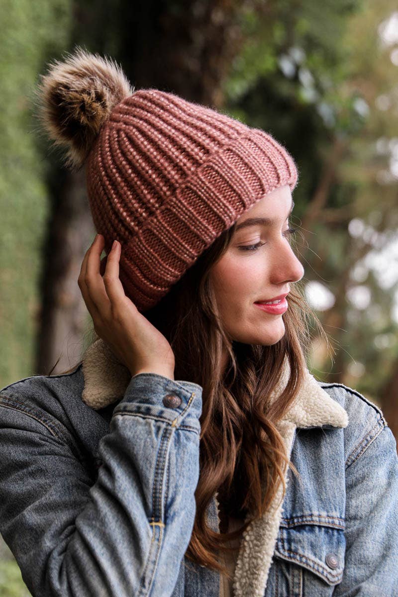 Metallic Cozy Soft Rib Knit Pom Beanie – Fall & Winter Style