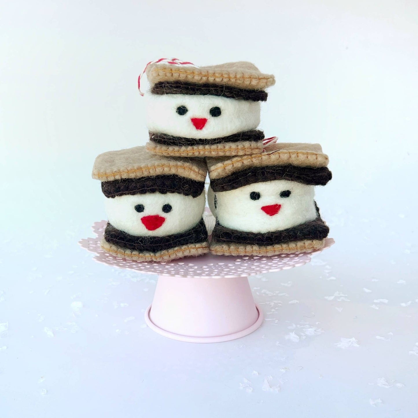 Smiling S'more Felt Wool Christmas Ornament