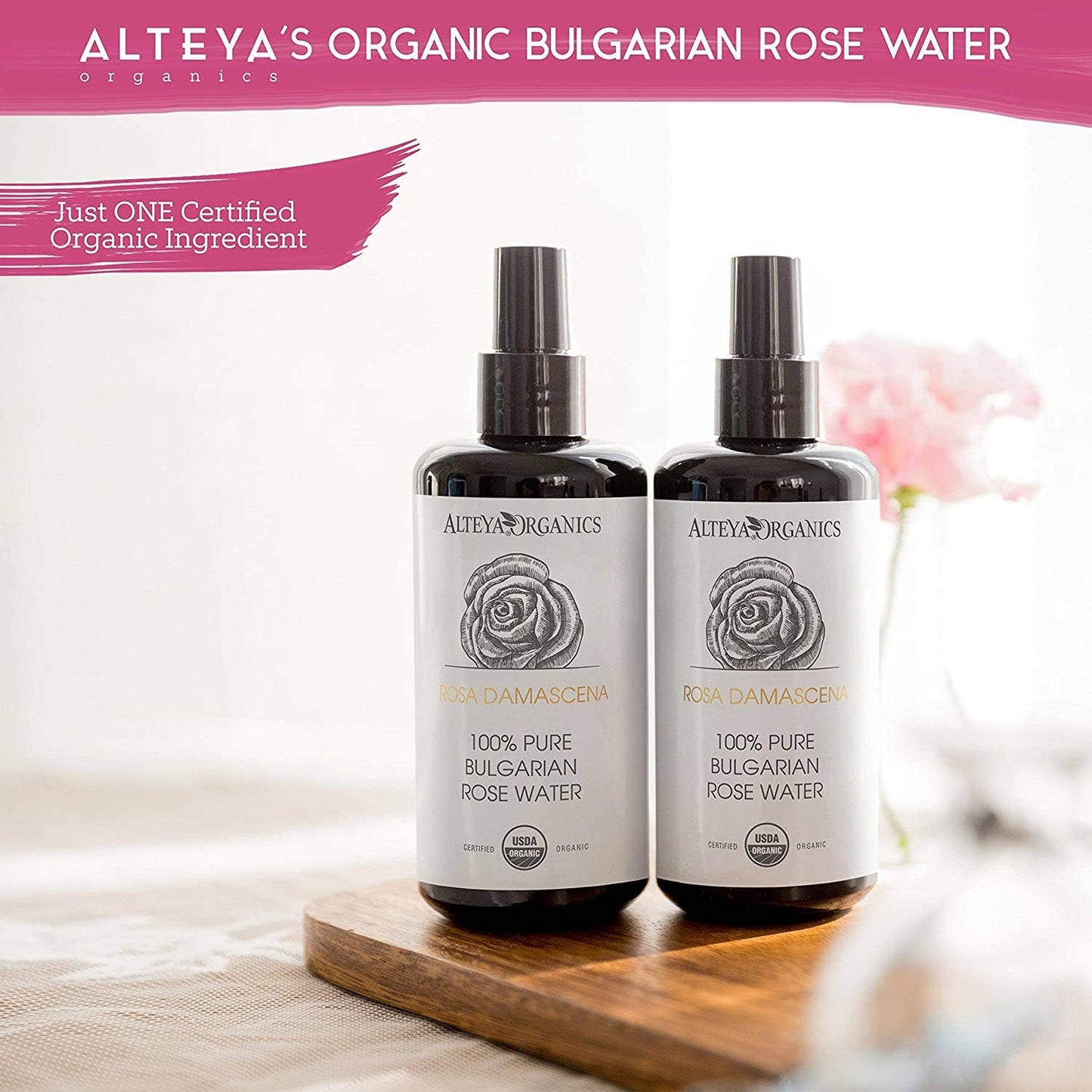 Organic Bulgarian Rose Water 200 ml - Violet Glass