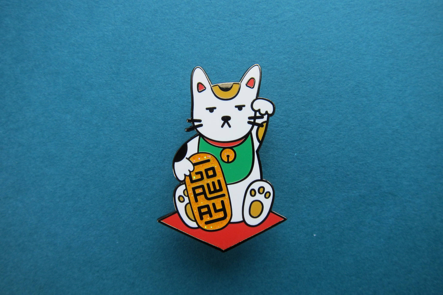 Go Away Maneki Neko Cat Enamel Pin