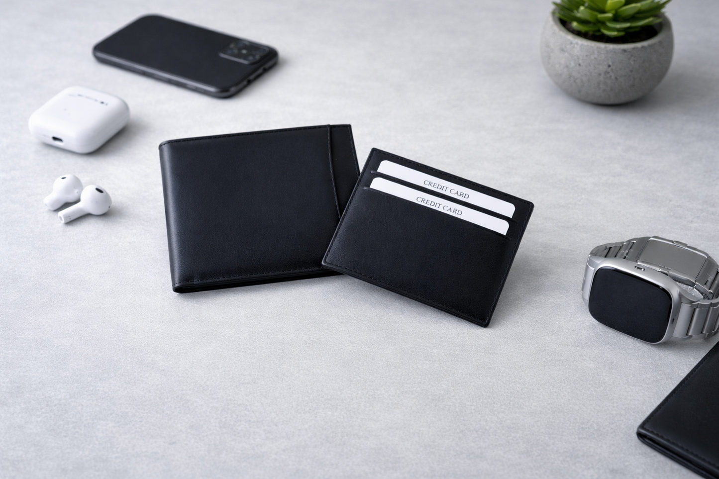 Leather Wallet with Card Holder, Bifold Kangaroo Wallet