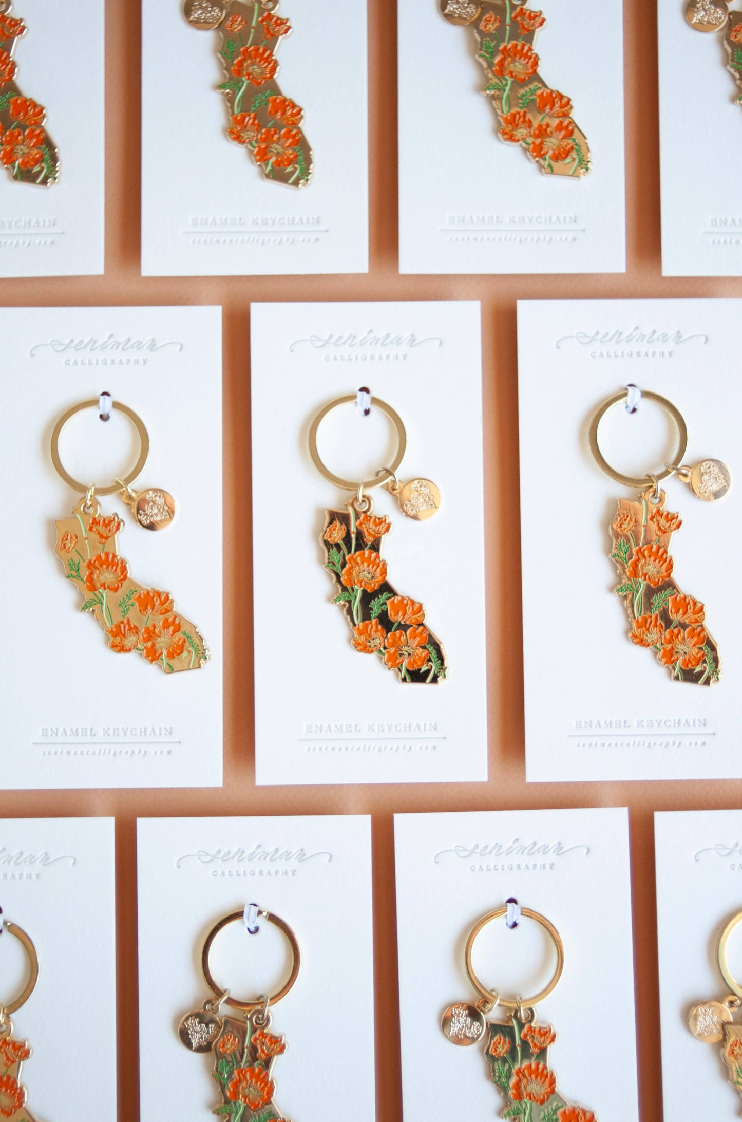 Gold California Poppy Soft Enamel Keychain