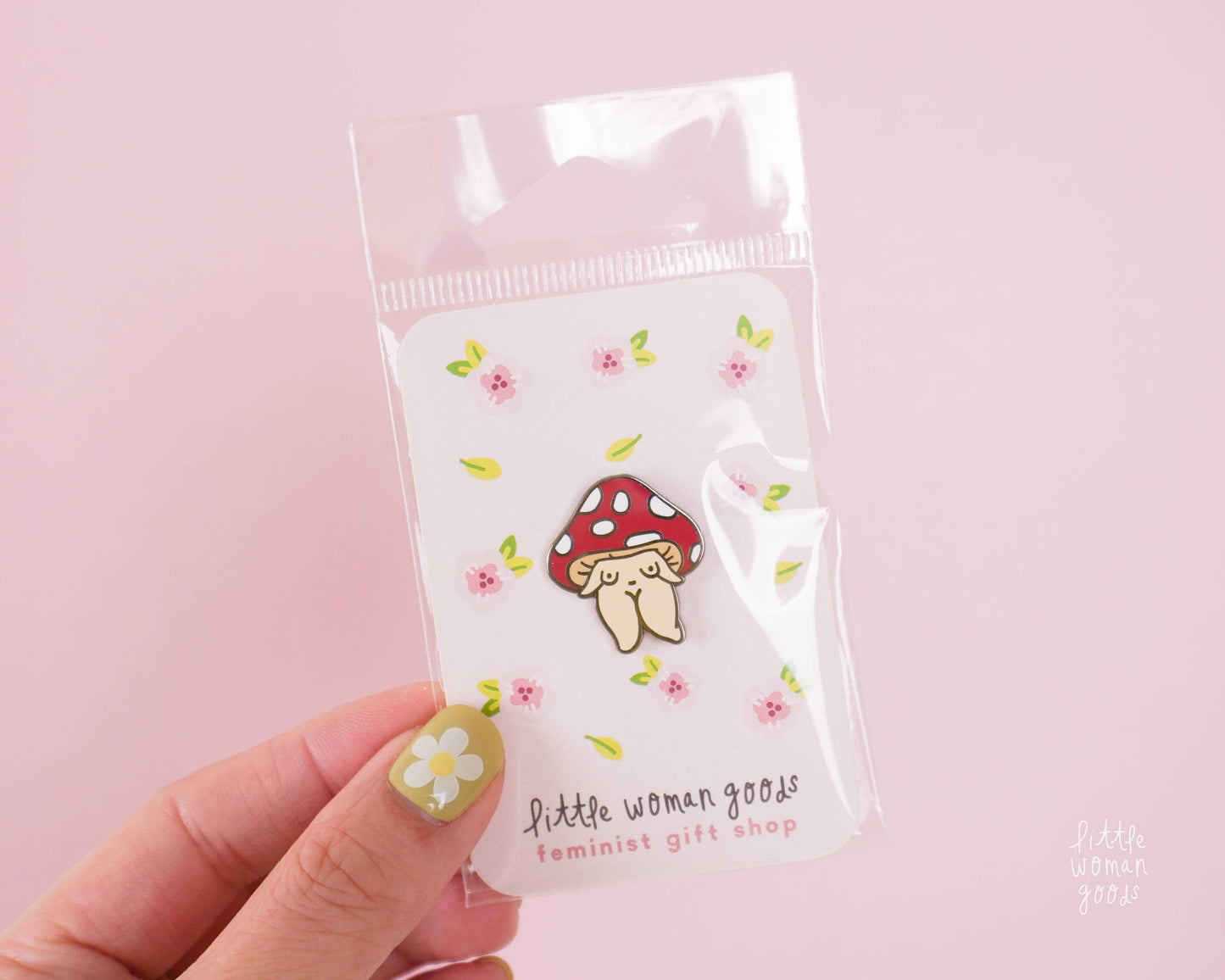 Mushroom Girl Enamel Pin - Cottagecore Forest Feminist Art