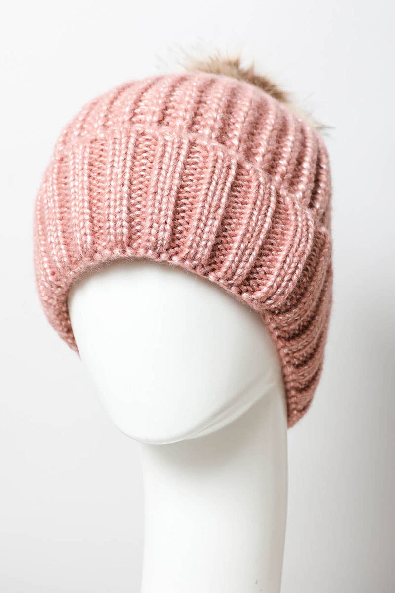 Metallic Cozy Soft Rib Knit Pom Beanie – Fall & Winter Style