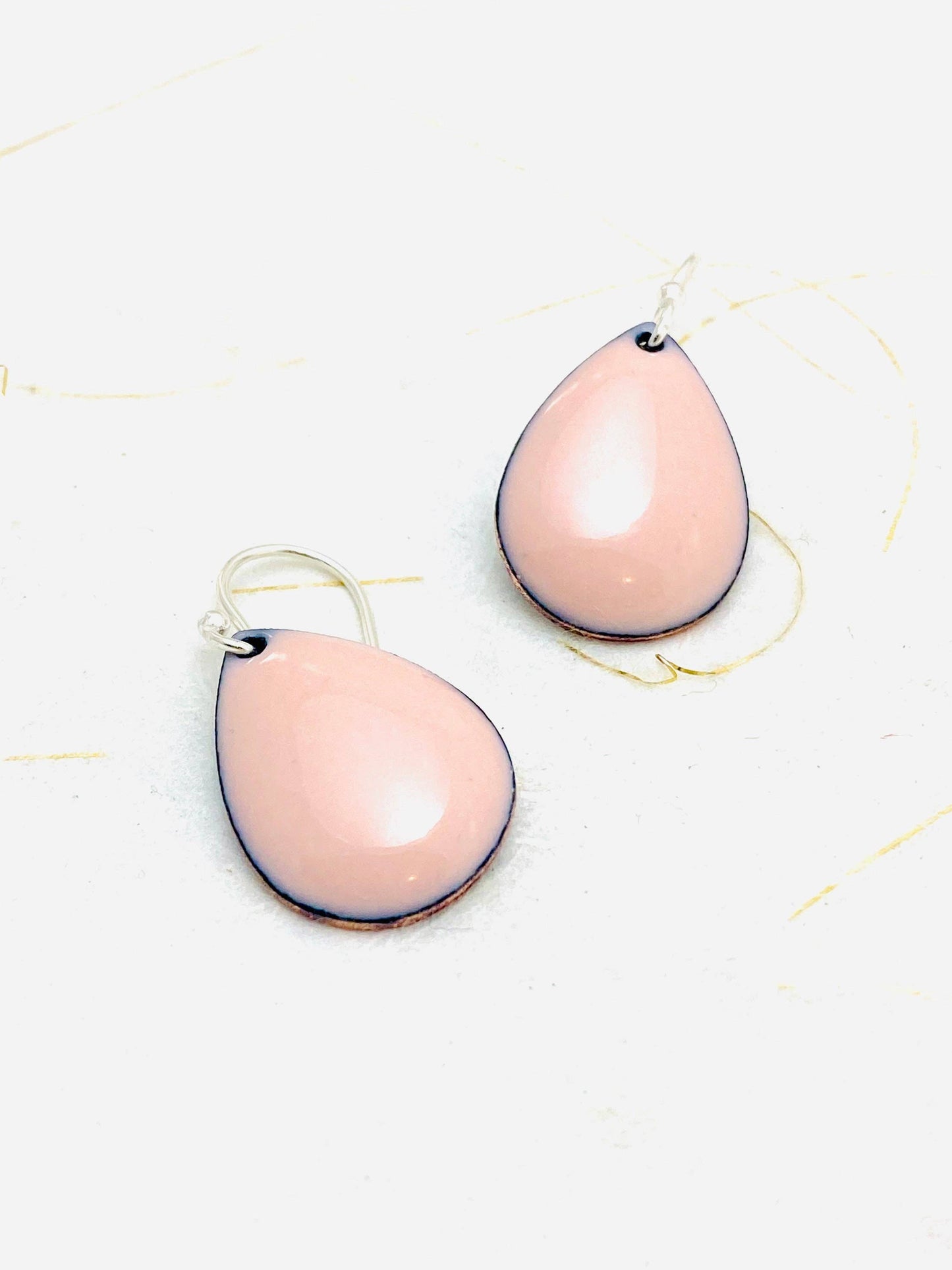 Small Teardrop Earrings, Pink Enamel Earrings, Minimalist