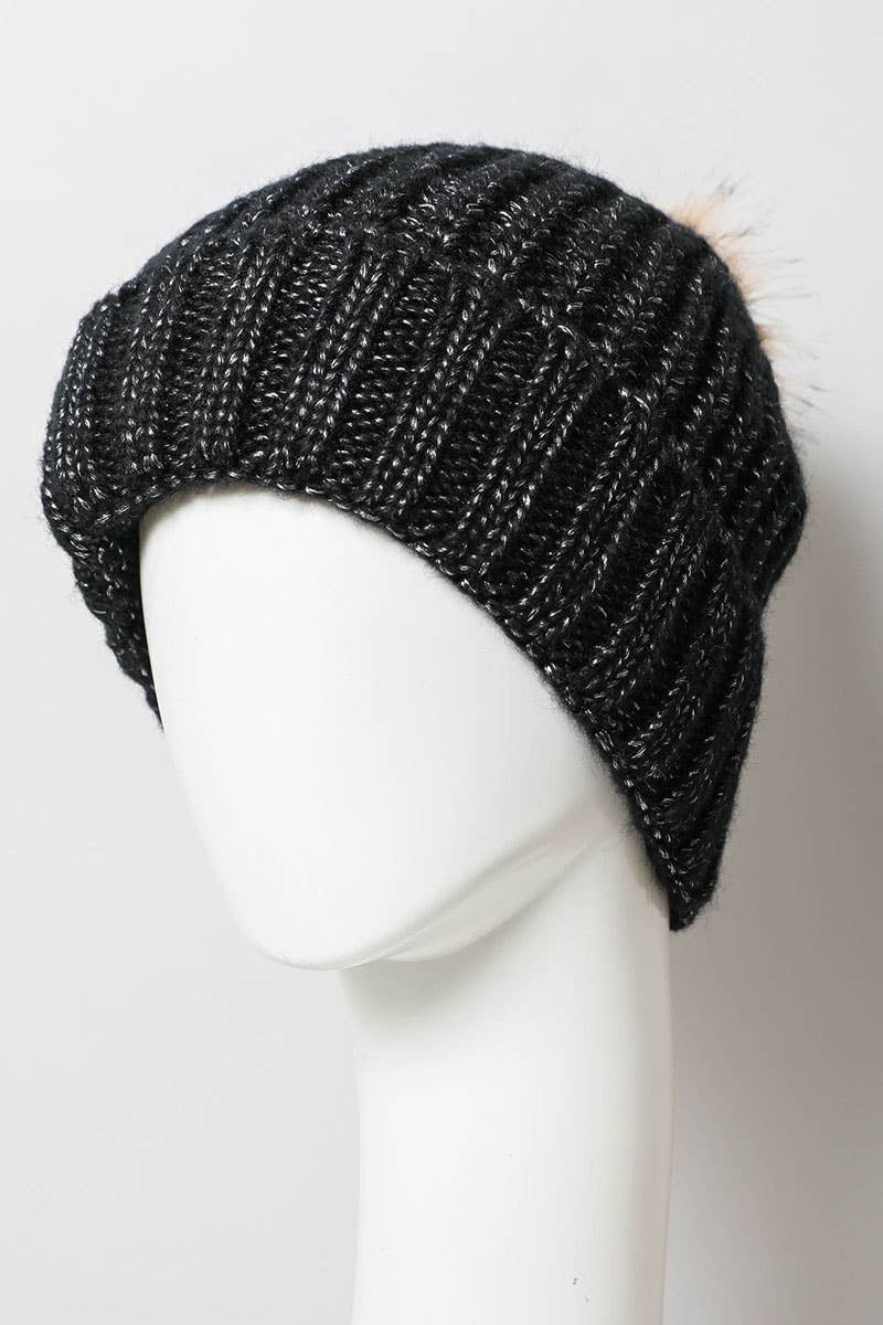 Metallic Cozy Soft Rib Knit Pom Beanie – Fall & Winter Style