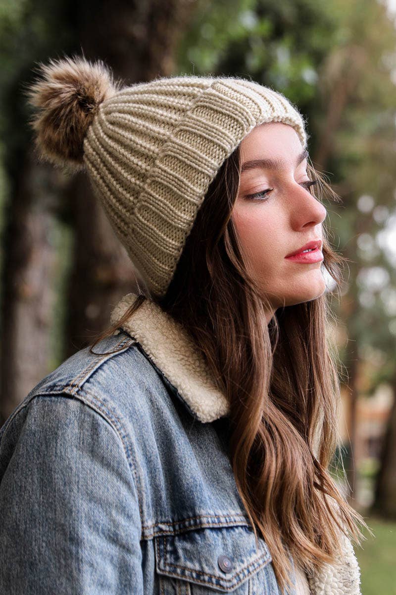 Metallic Cozy Soft Rib Knit Pom Beanie – Fall & Winter Style