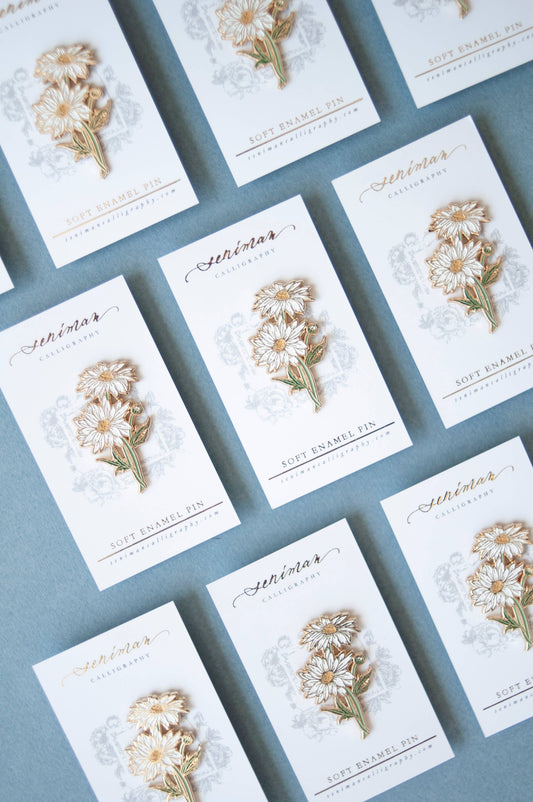 White Daisy Gold Soft Enamel Pin