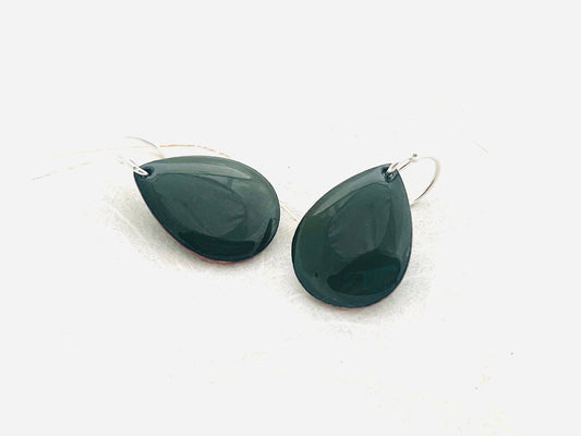 Small Teardrop Earrings, Alpine Green Enamel