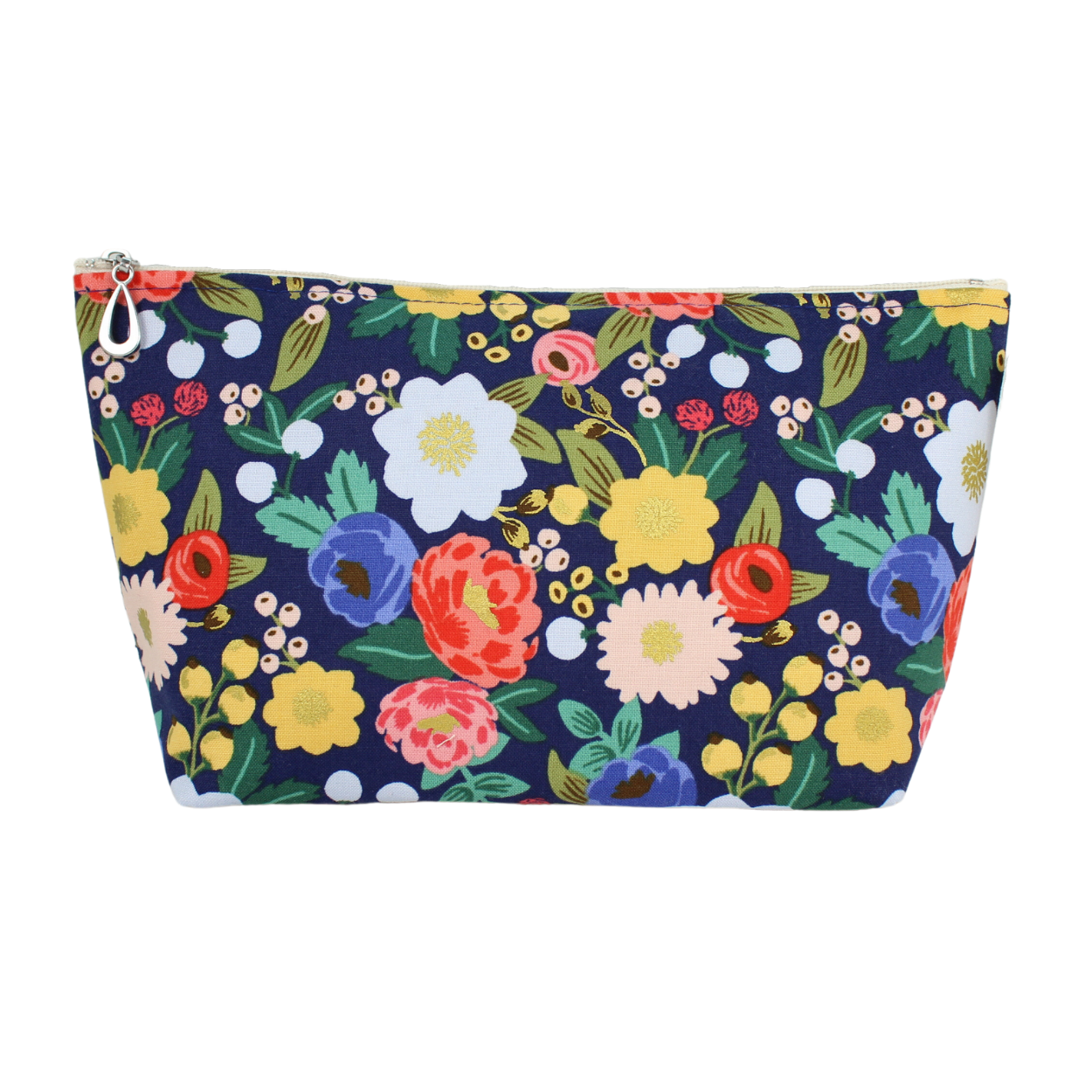 The Medium Makeup Bag | Lined Zip Pouch | Metallic Cotton