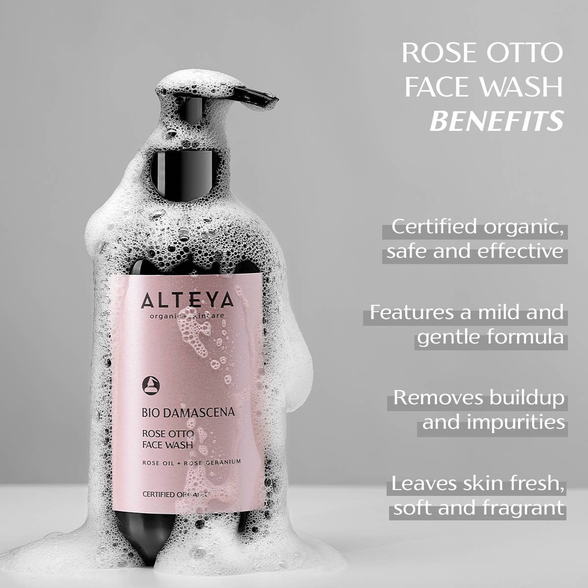 Organic Bulgarian Rose Otto Face Wash - BioDamascena Line