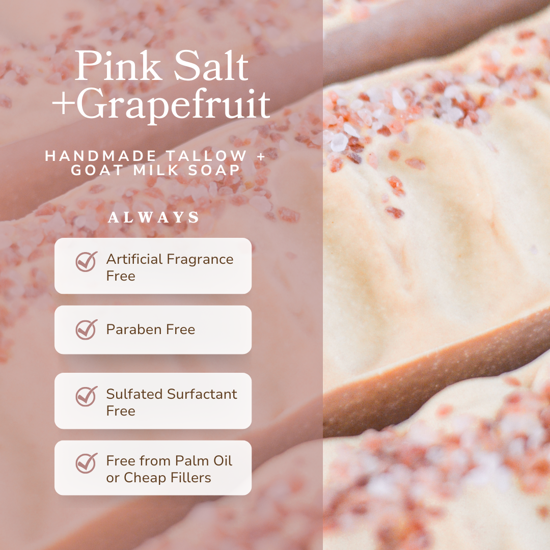 Pink Salt + Grapefruit Handmade Tallow Soap Bar