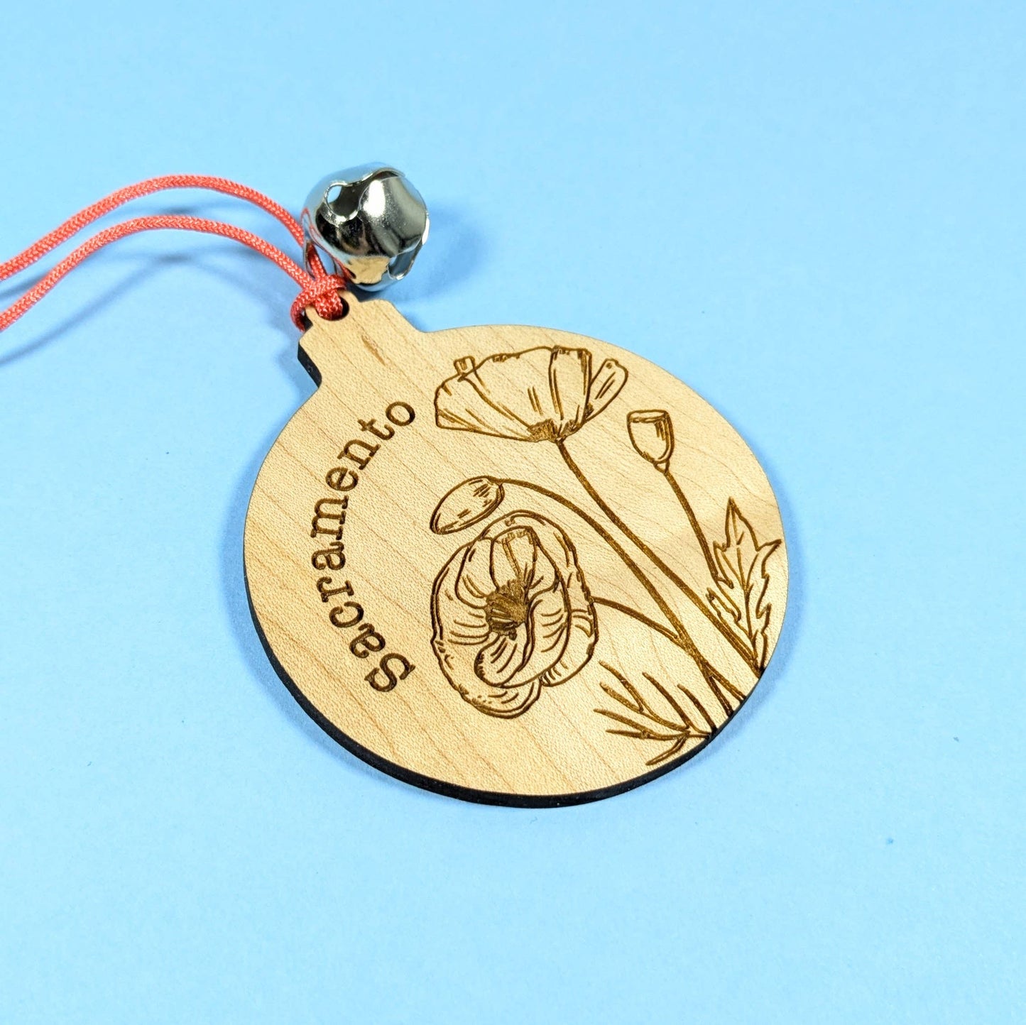 Wooden California Poppy Ornament