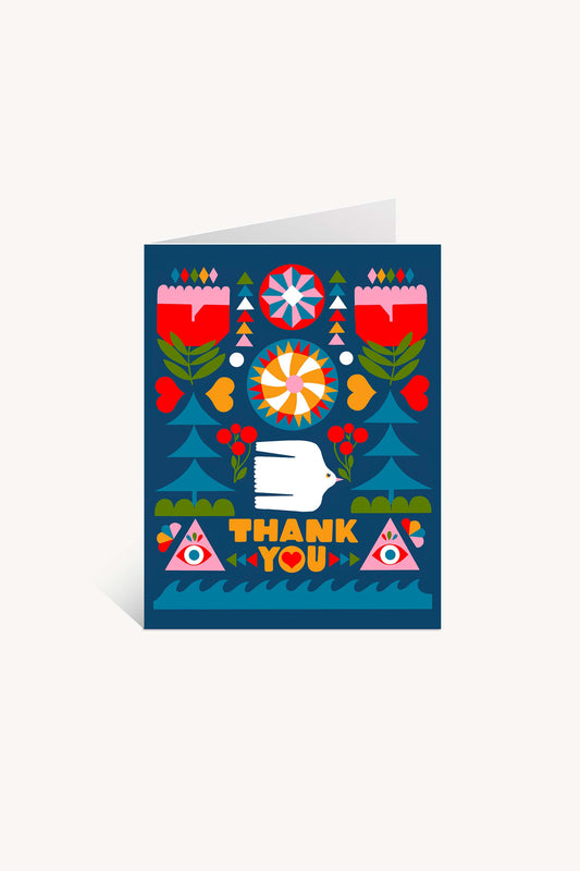 Folk Flowers Thank You Greeting Card