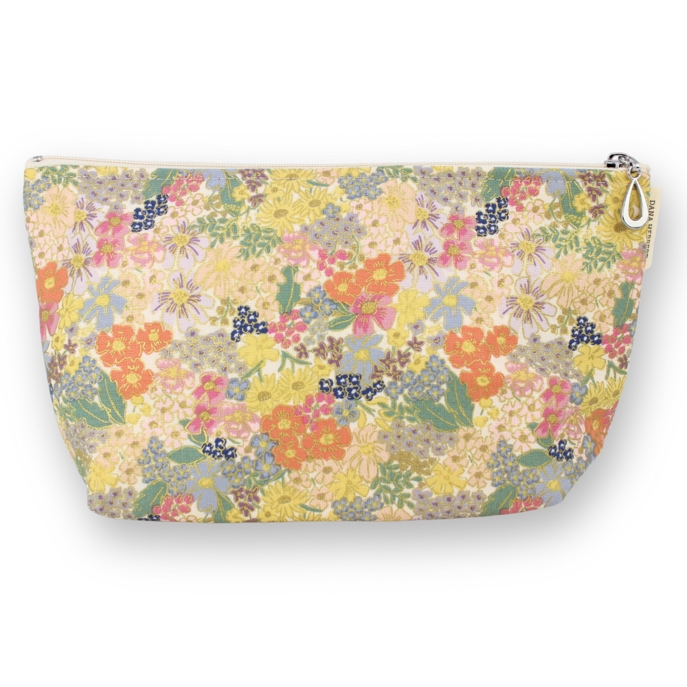 The Medium Makeup Bag | Lined Zip Pouch | Metallic Cotton