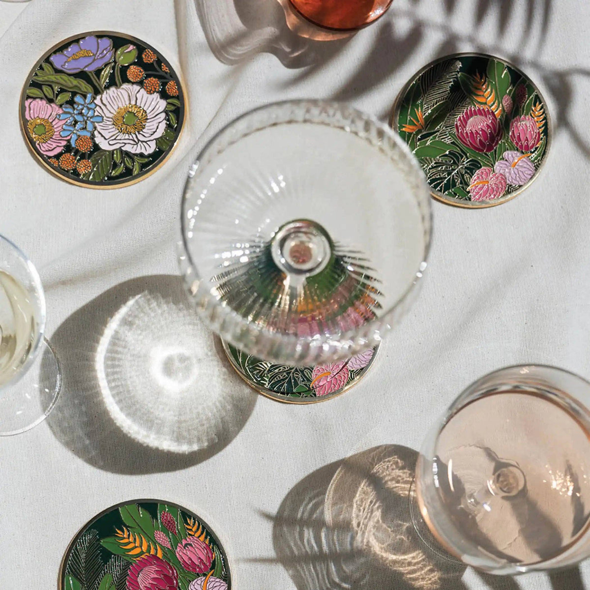 Tropical Floral Gold Drink Coasters | Hostess Gifts