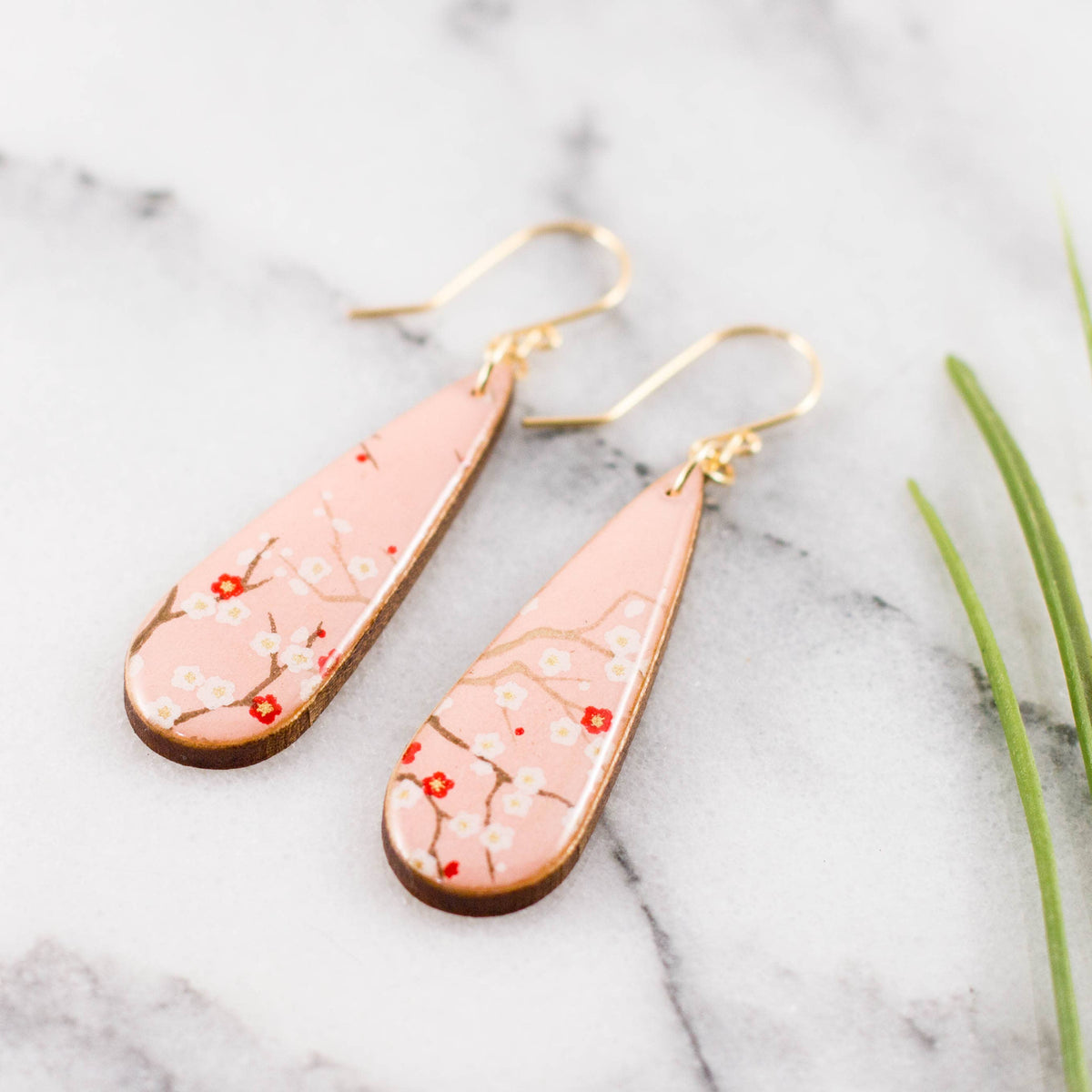 Teardrop Pale Pink Cherry Blossom Earrings