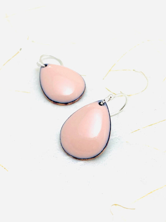 Small Teardrop Earrings, Pink Enamel Earrings, Minimalist