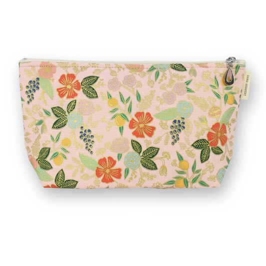 The Medium Makeup Bag | Lined Zip Pouch | Metallic Cotton