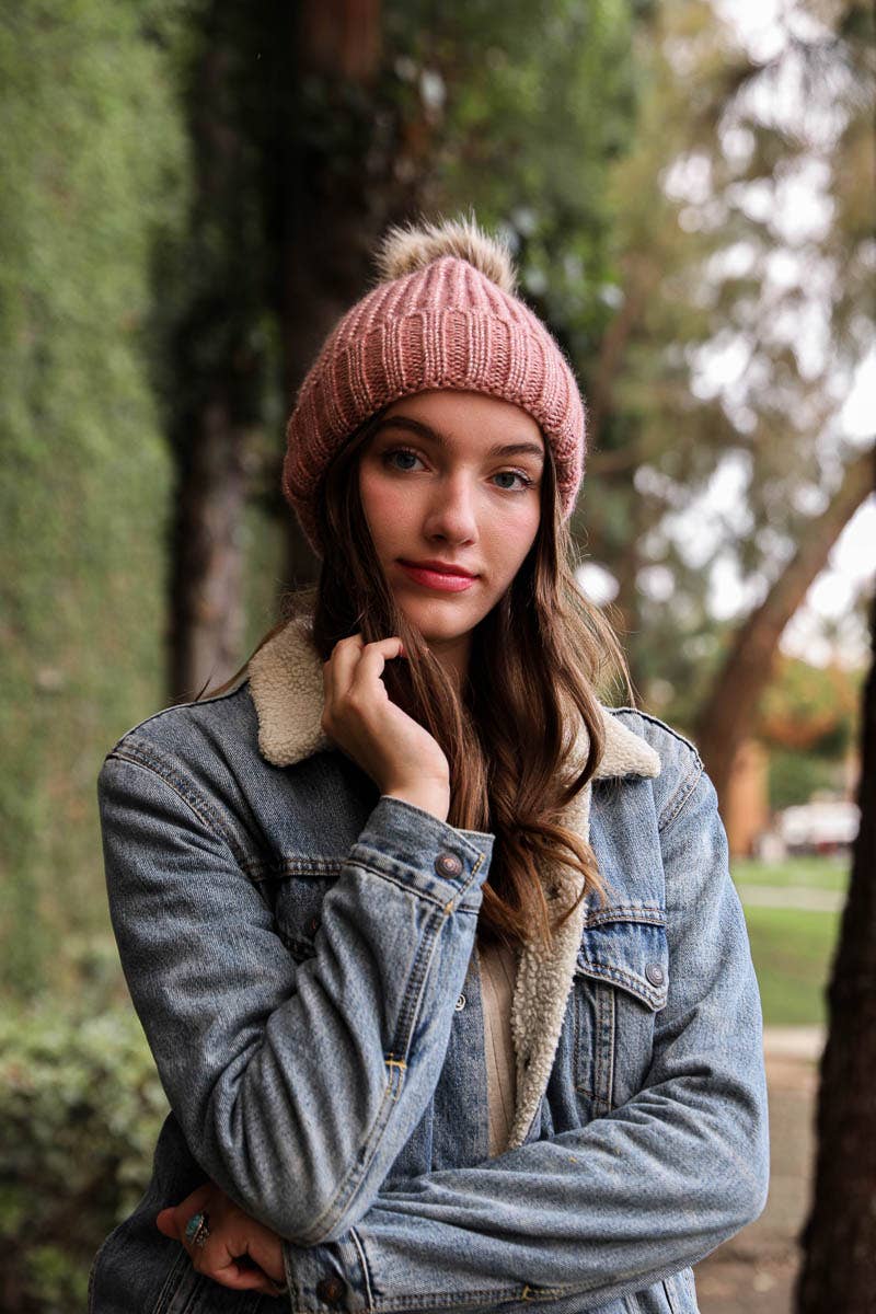 Metallic Cozy Soft Rib Knit Pom Beanie – Fall & Winter Style