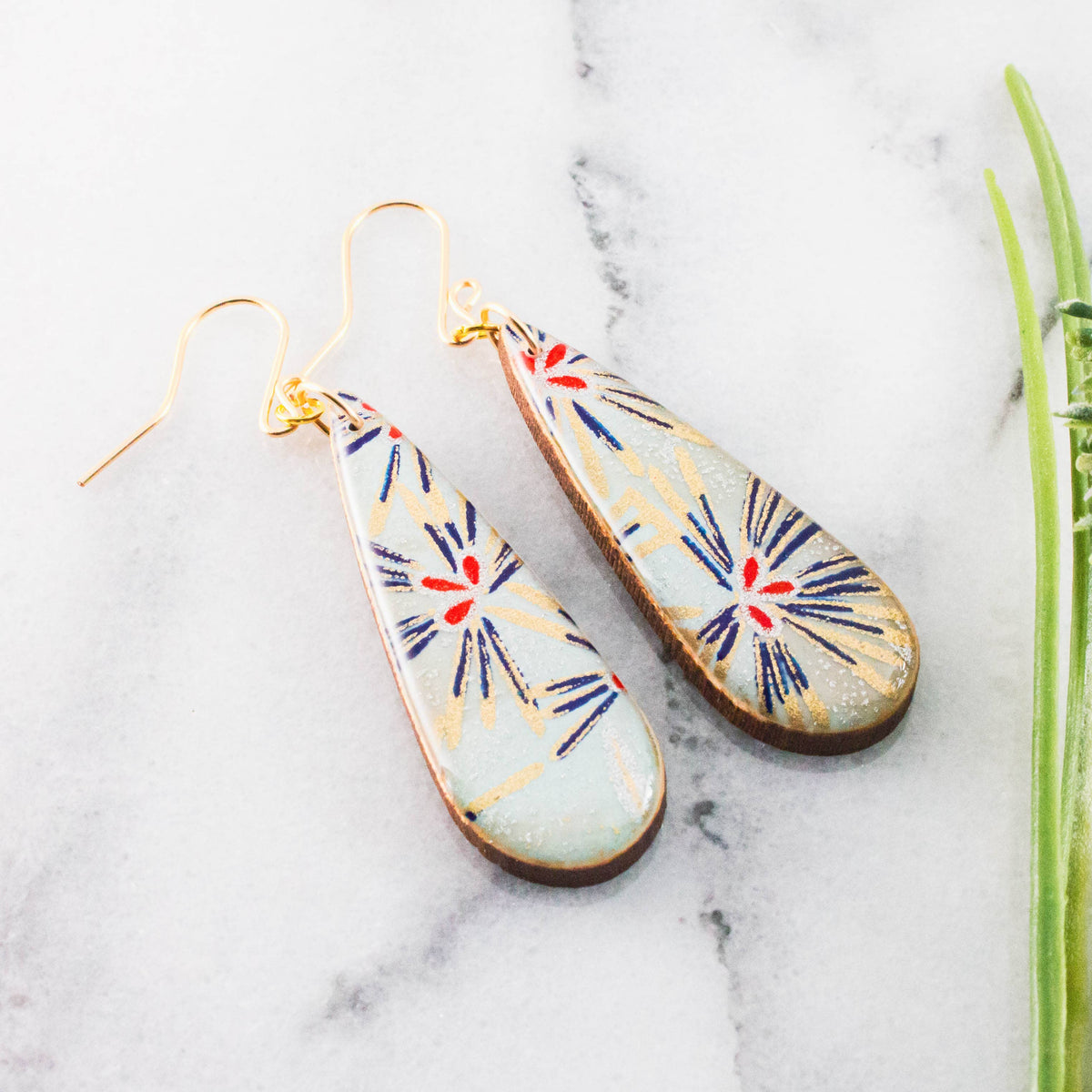 Teardrop Light Blue Fireworks Earrings