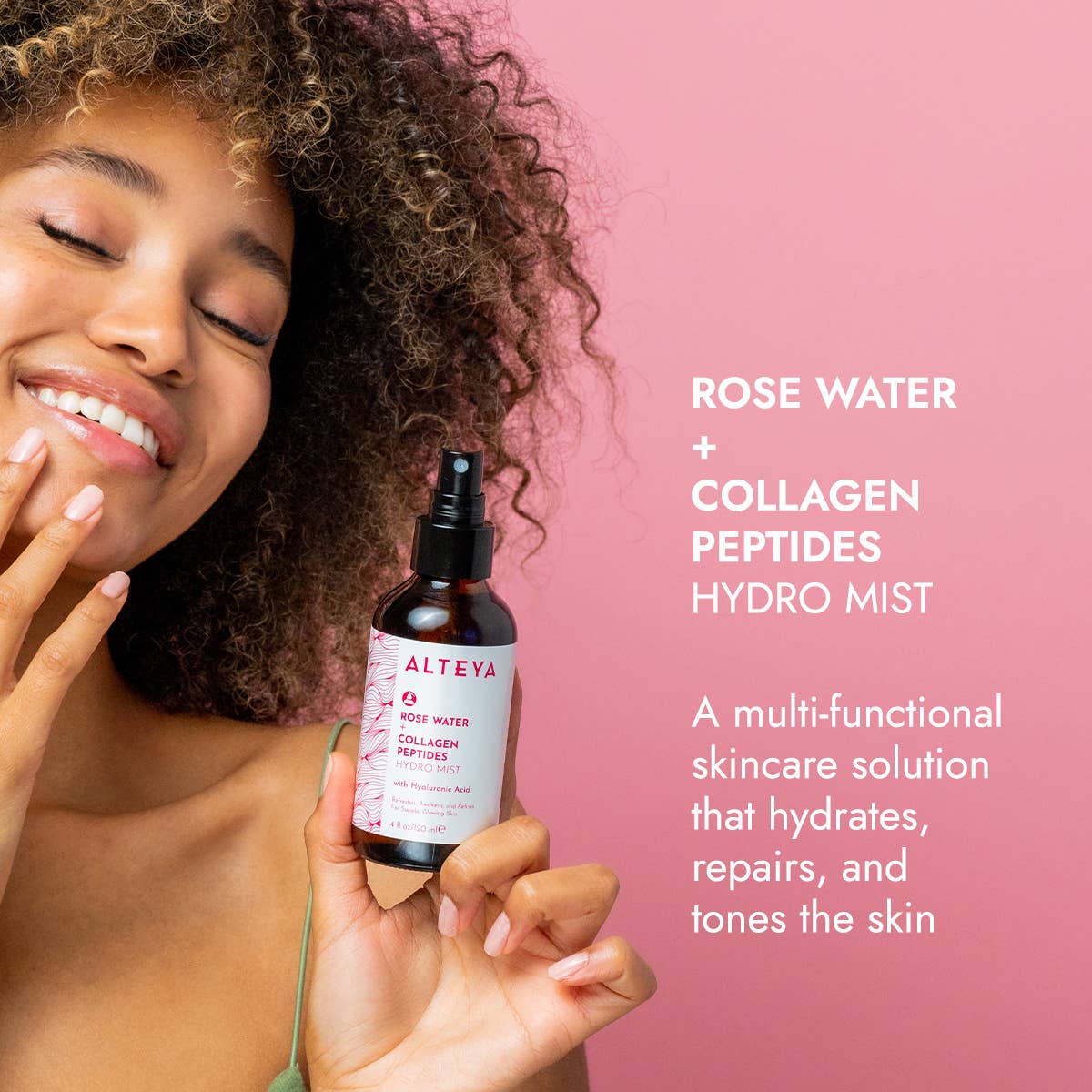 Rose Water Hydro Mist - Collagen Peptides & Hyaluronic Acid