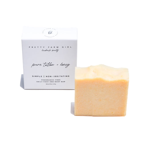 Pure Tallow + Honey Fragrance Free Tallow and Goat Milk Handmade Soap Bar
