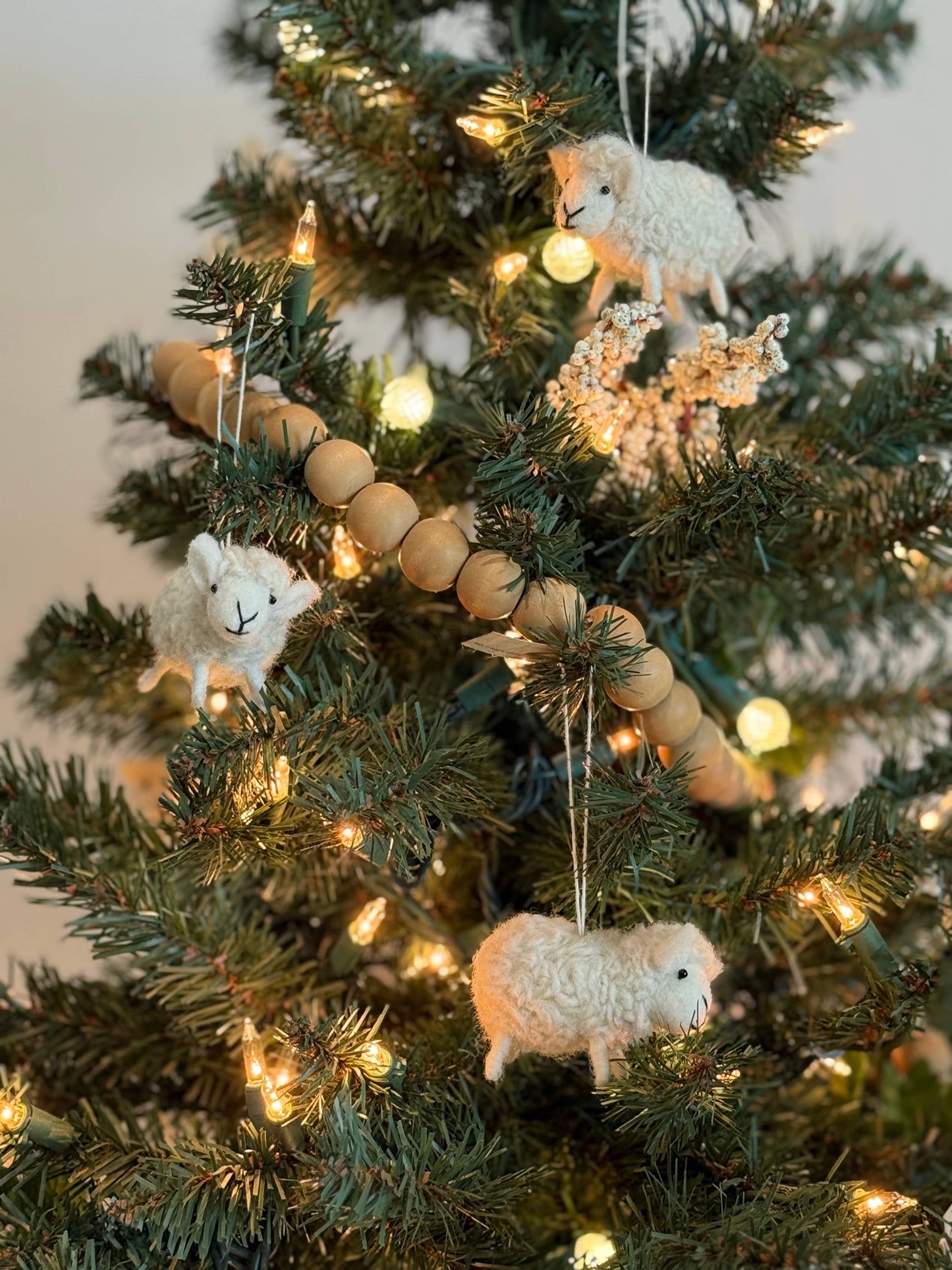 Felt Fluffy White Sheep / Handmade Christmas Ornament