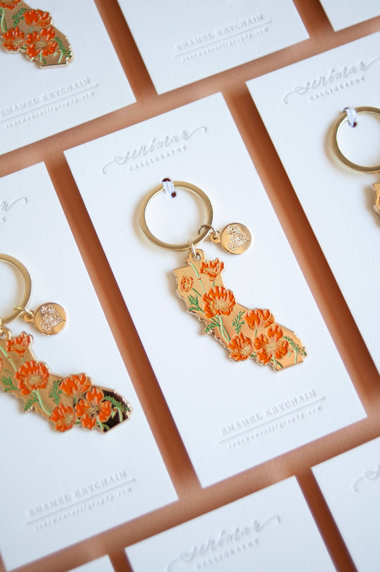 Gold California Poppy Soft Enamel Keychain