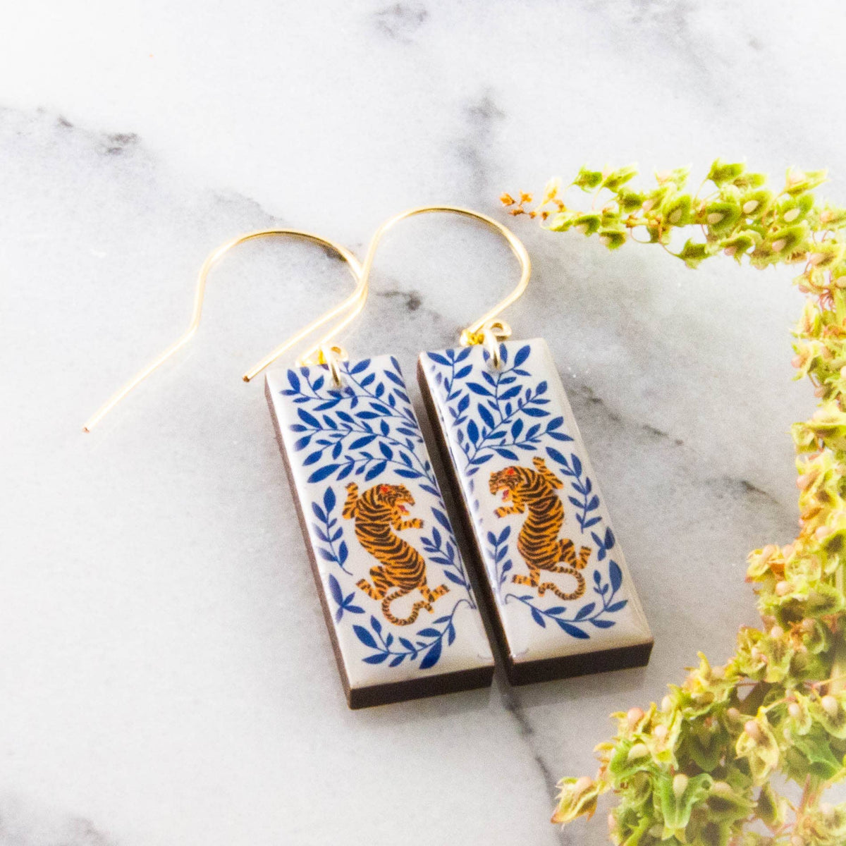 Lucky Tiger Japanese Rectangle Earrings