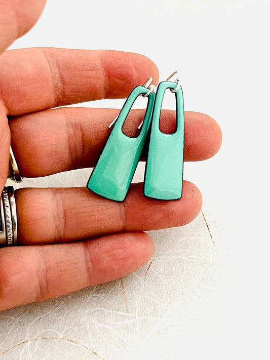 Small Rectangle Earrings, Mint Green Enamel