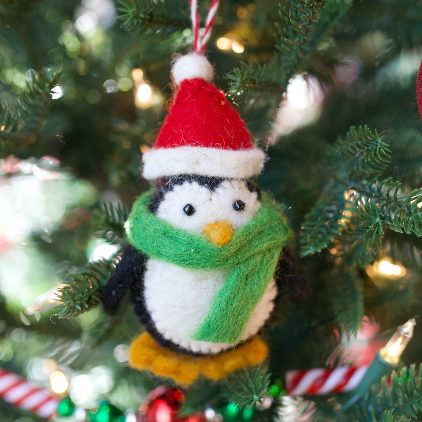 Penguin with Red Hat Felt Wool Christmas Ornament