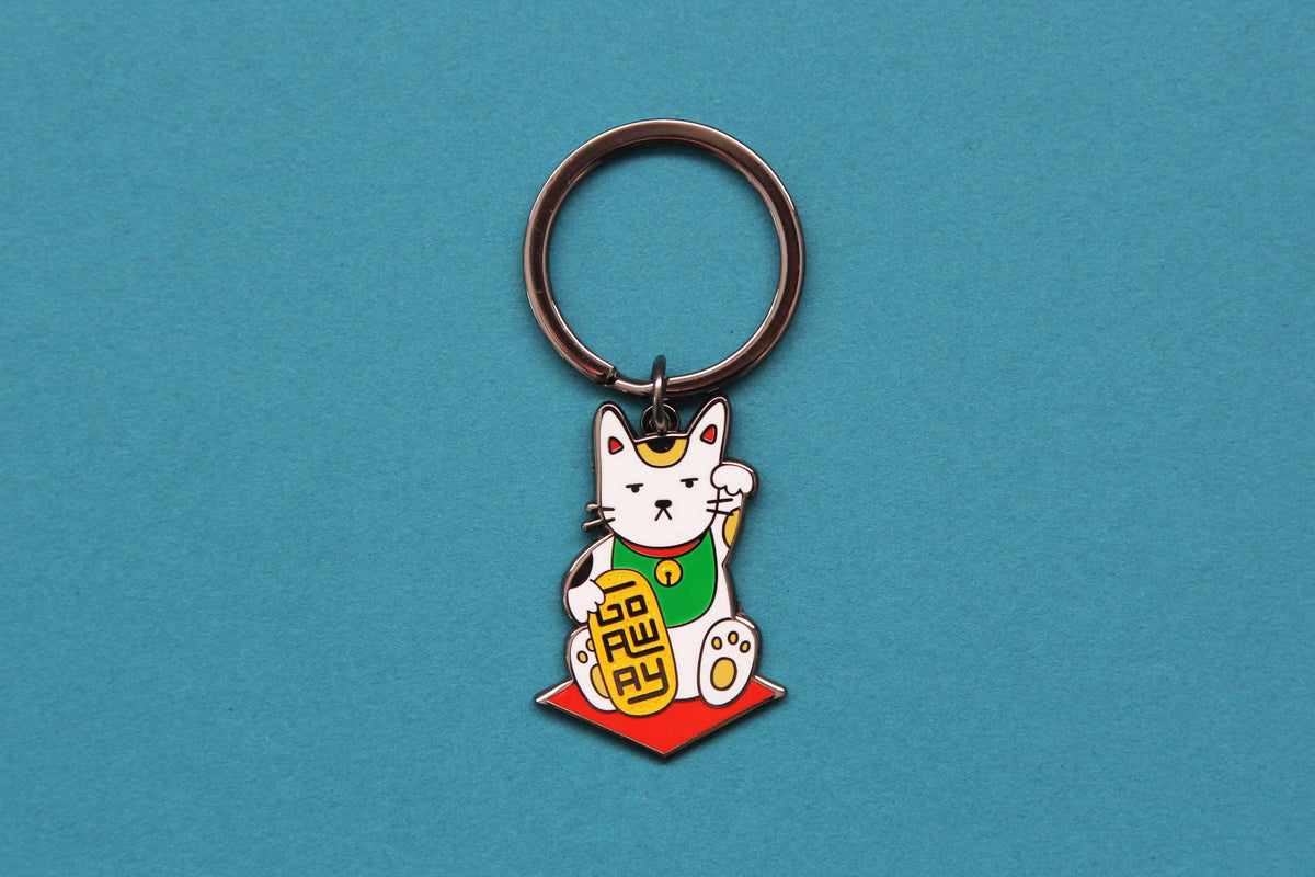 Go Away Maneki Neko Cat Enamel Keychain