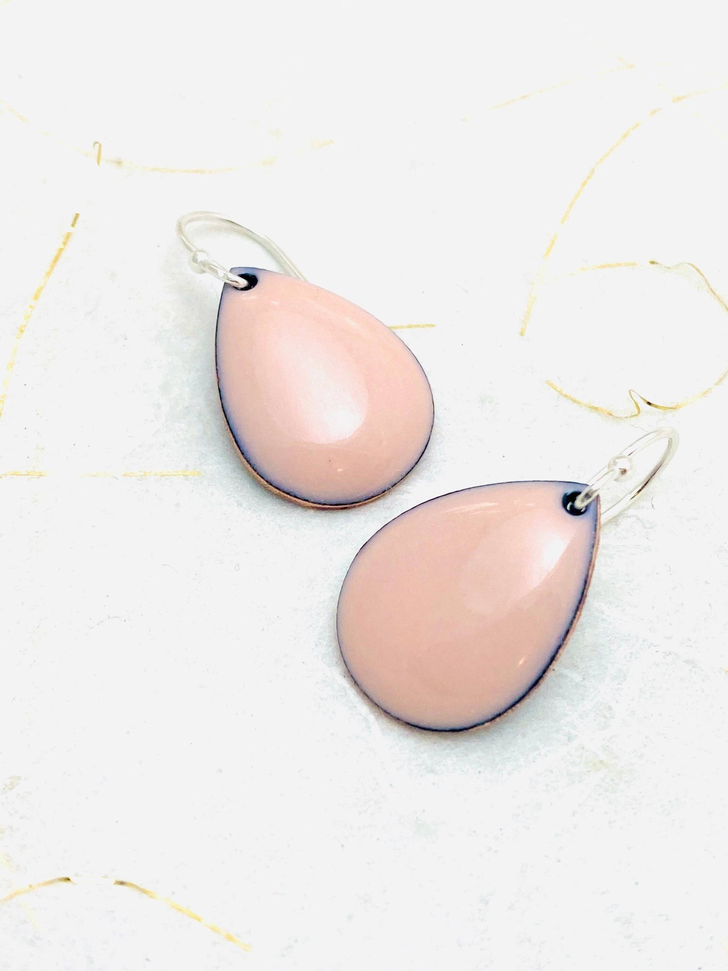 Small Teardrop Earrings, Pink Enamel Earrings, Minimalist