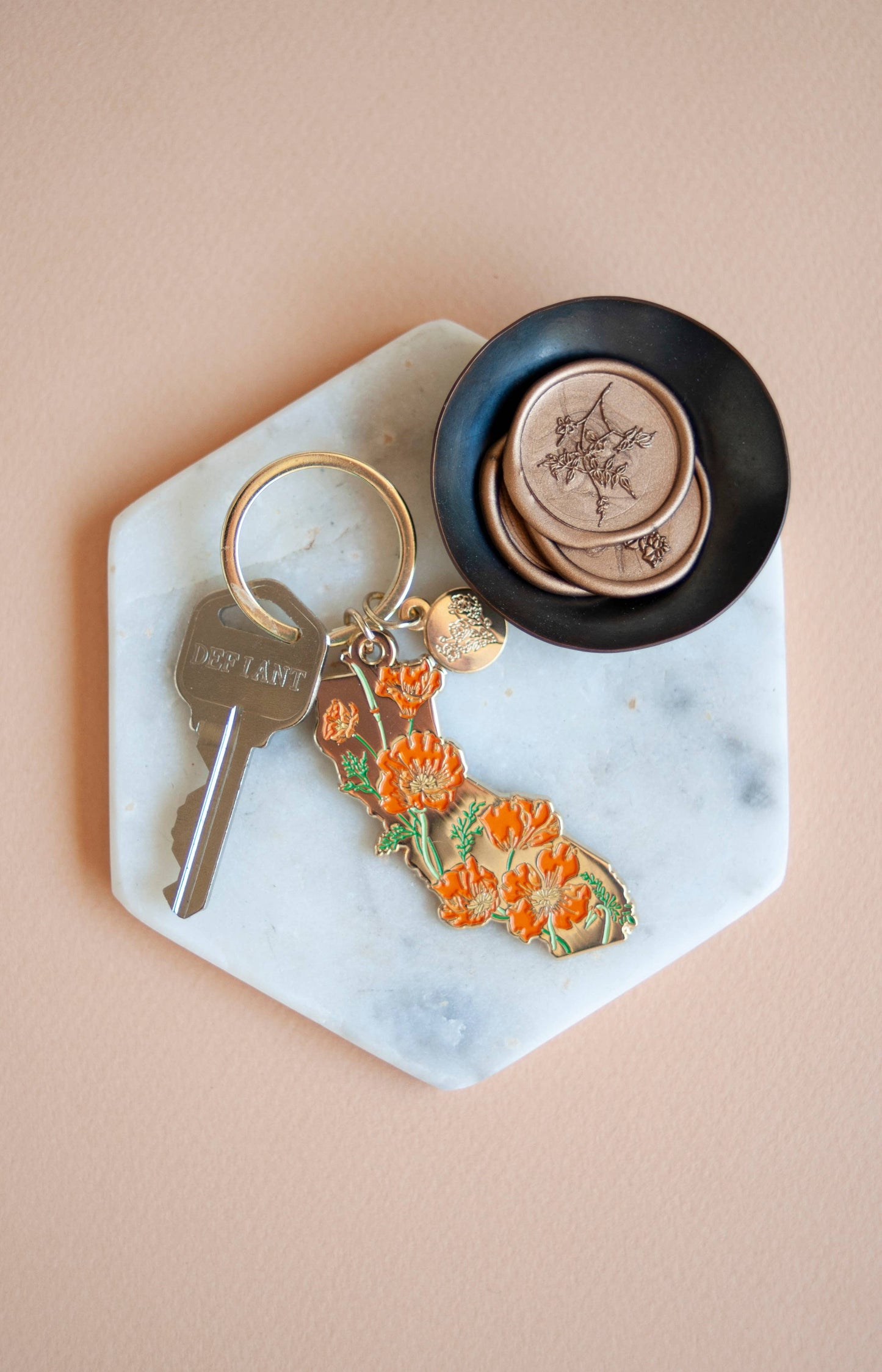 Gold California Poppy Soft Enamel Keychain