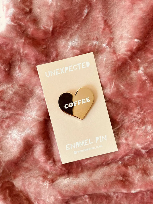 Gold Coffee Heart Enamel Pin