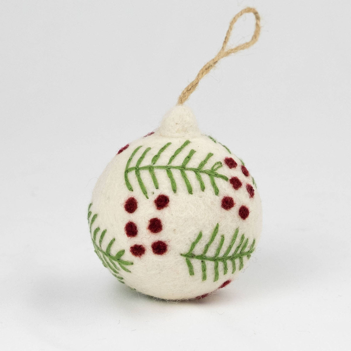 Ornament - Holiday Felt Ball Hand Embroidered