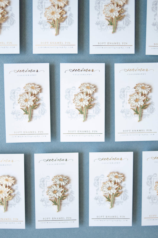 White Daisy Gold Soft Enamel Pin