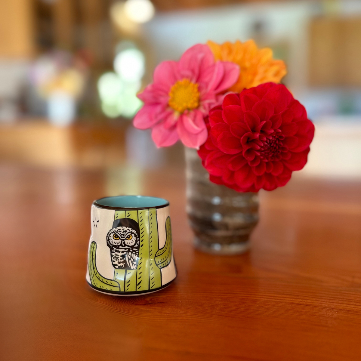 Lucky Elf Owl Cup- Small Ceramic Christmas Holiday Gift Mug