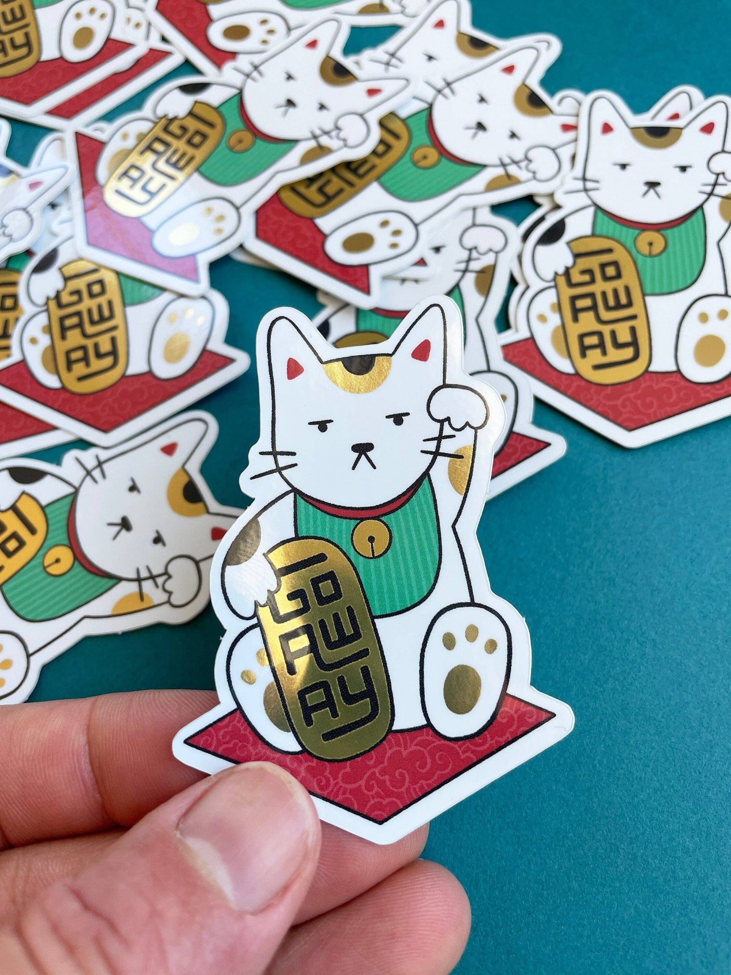 Go Away Maneki Neko Cat Sticker