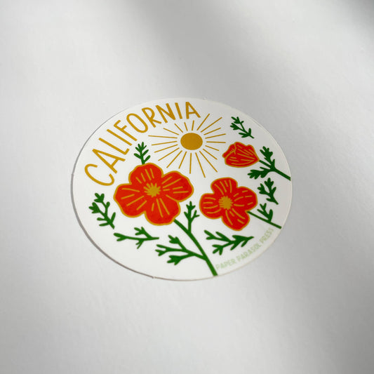 California Poppy Sun White Sticker