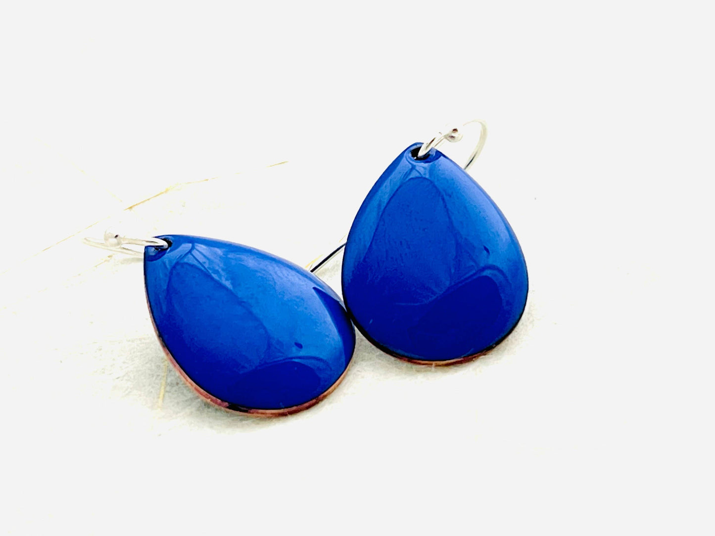 Small Teardrop Earrings, Ultramarine Blue Enamel Minimalist