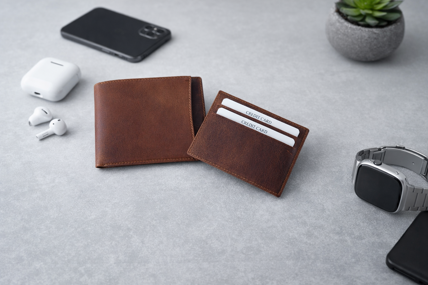 Leather Wallet with Card Holder, Bifold Kangaroo Wallet