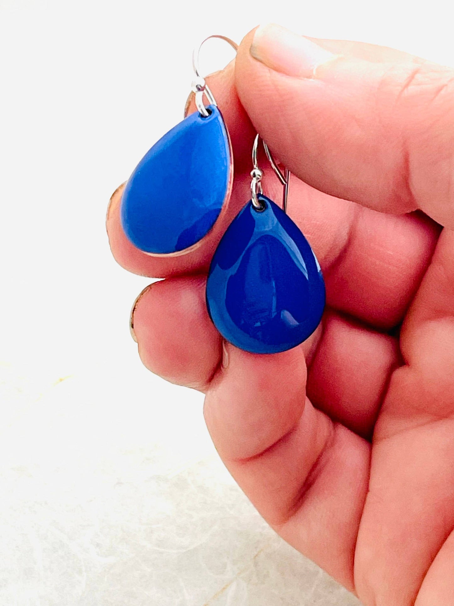 Small Teardrop Earrings, Ultramarine Blue Enamel Minimalist