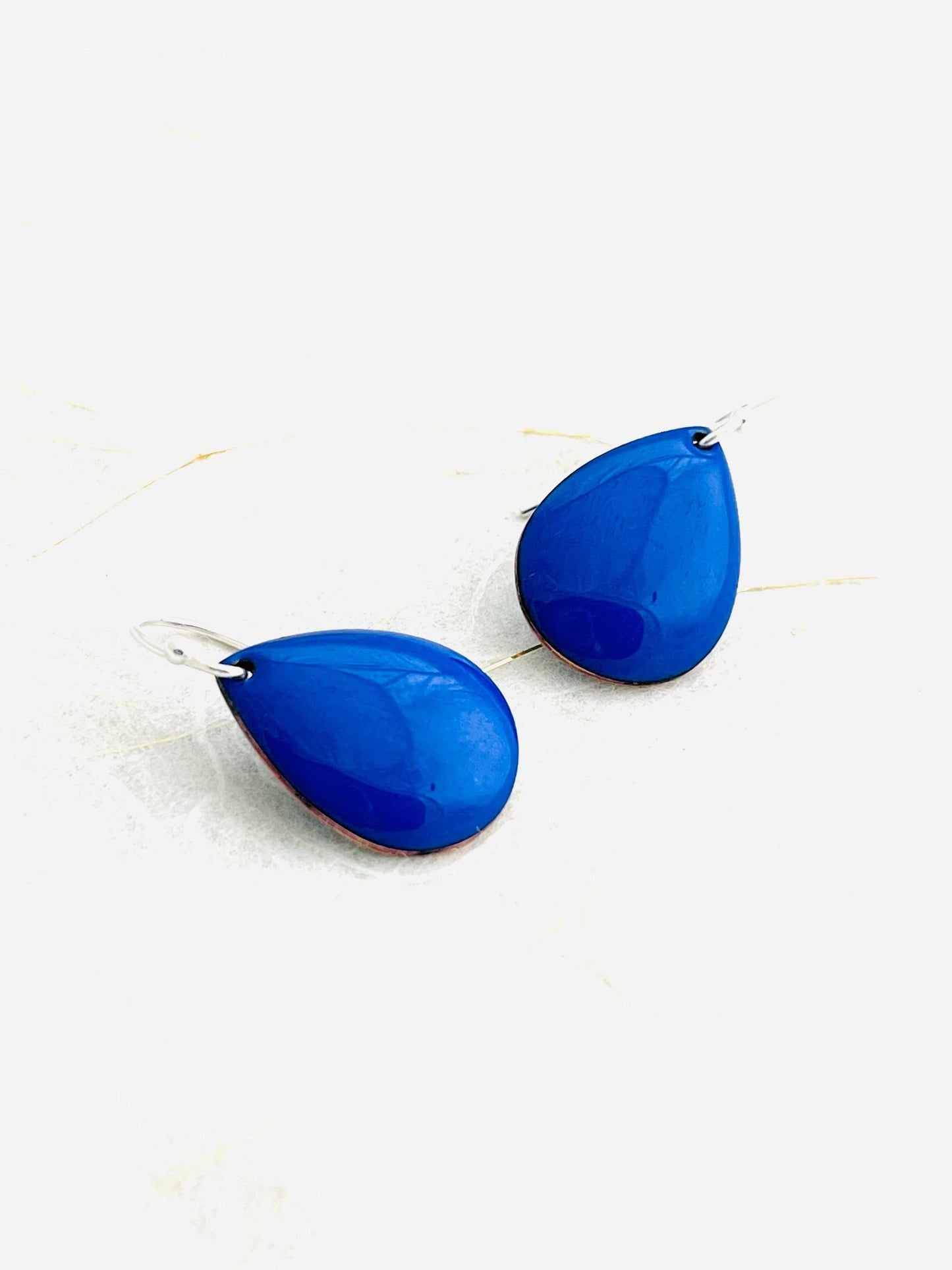 Small Teardrop Earrings, Ultramarine Blue Enamel Minimalist