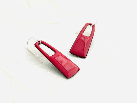 Small Rectangle Earrings, Red Enamel