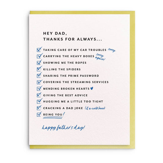 Dad List - Letterpress Father's Day Greeting Card