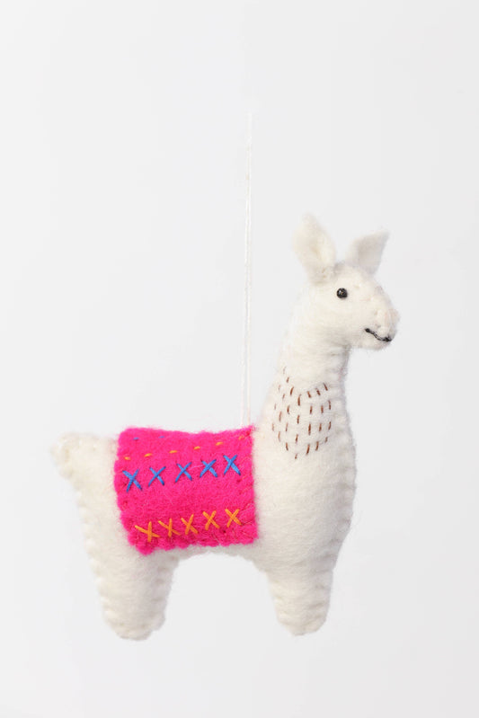 Handmade Felt Llama / Christmas Tree Ornament - Pink